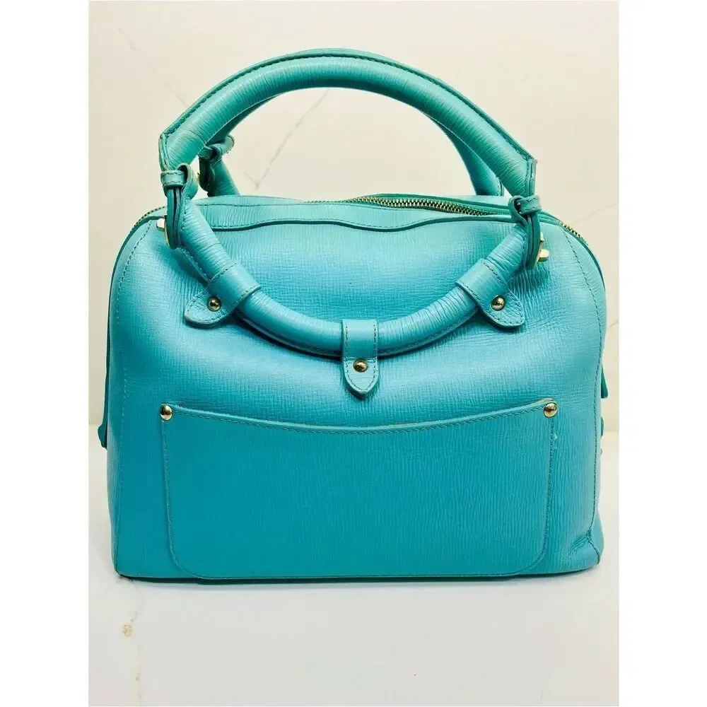 ✨ Jimmy Choo Vintage Turquoise Leather Satchel Top Handle Gold Hardware Bag